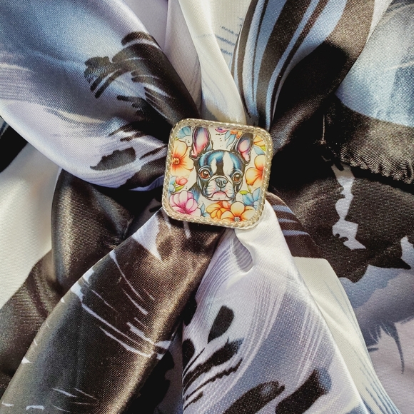 Western scarf slide,scarf slide bling concho, wild rag slides, Boston Terrier - Picture 2 of 3